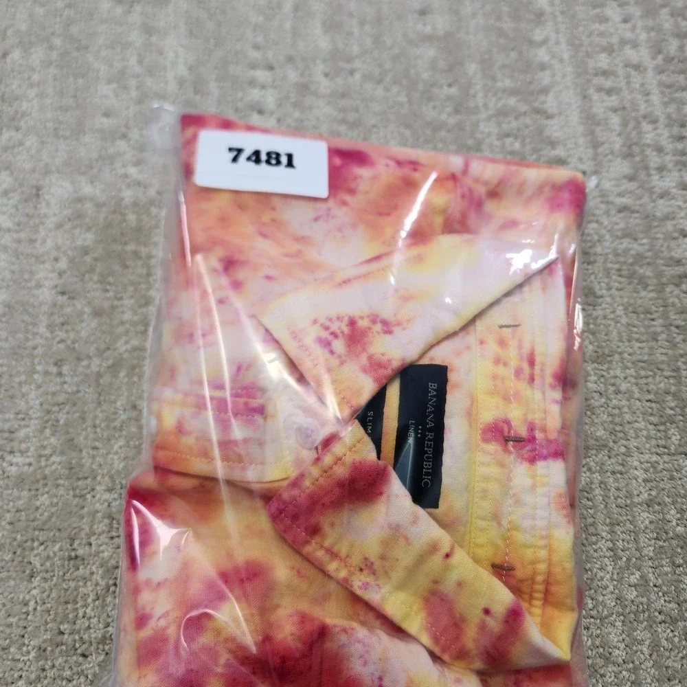Banana Republic Linen Blend Shirt Men XL Slim Fit‎ Tie Dye Button Up